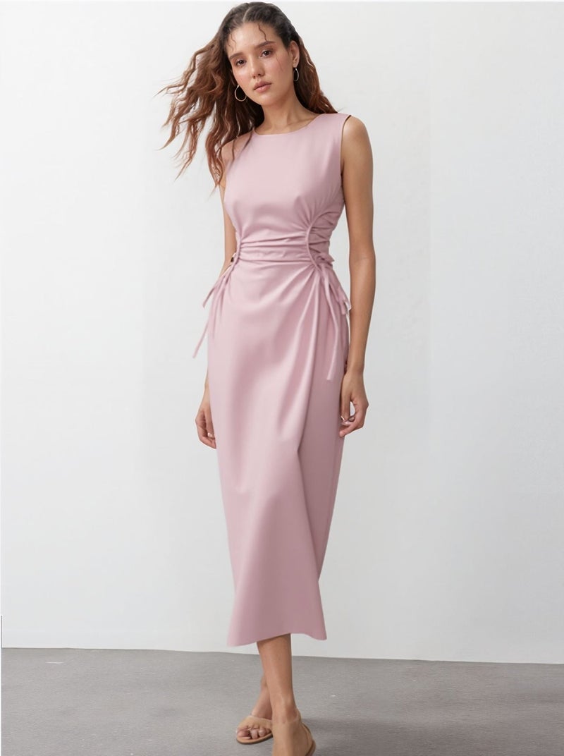 OUTZIDR Pink Elasticated Cinched Waist Dress - Image 2